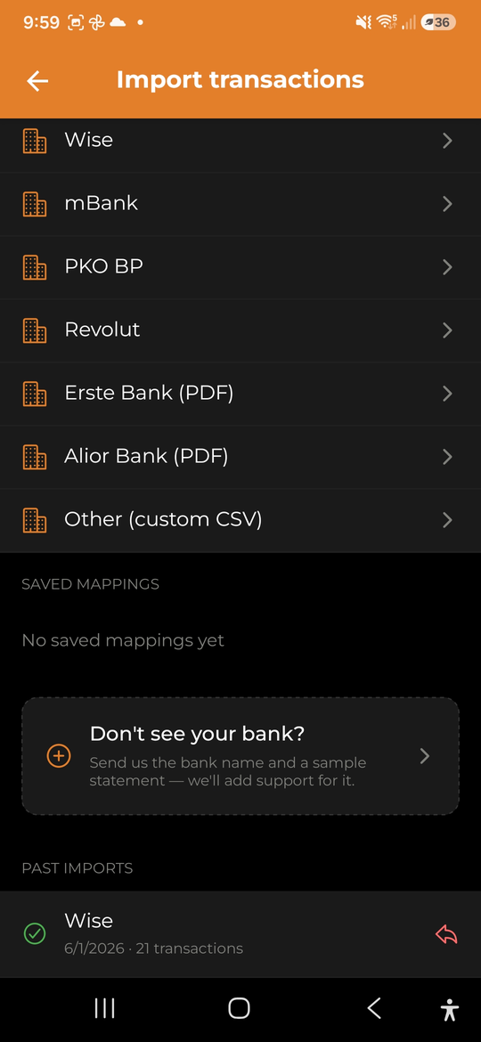 Bank import - AI Budget Assistant