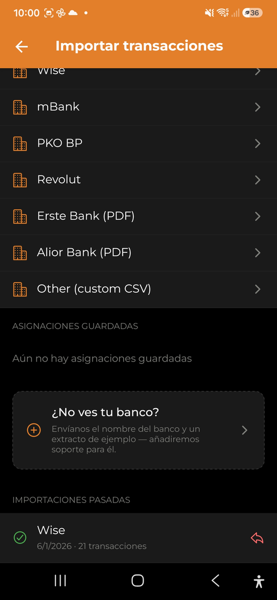 Importación bancaria - AI Budget Assistant